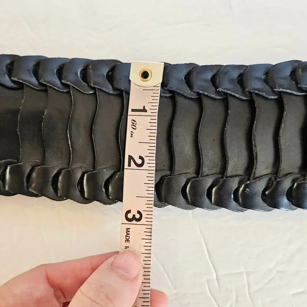 Guess Black Faux Leather Wide Belt Rhinestones Womens Medium Bold Goth Night Out
